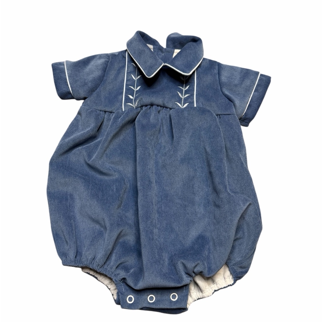 Bell Bird Blue Corduroy Embroidered Romper 9 Months